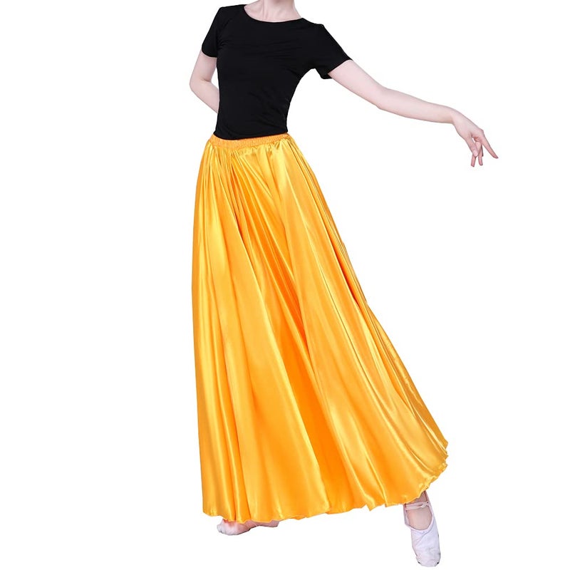 Sancan Women Long Tulle Retro Maxi Shiny Skirt for Belly Dancing Dance Costume Cosplay Holiday Weekend Party Dinner (Yellow) - Image 2